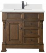 36 Inch Country Oak Single Sink Bathroom Vanity White Quartz