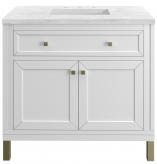 36 Inch Glossy White Single Sink Bath Vanity Solid Surface