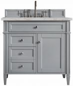 *36 Inch Gray Single Sink Bathroom Vanity Silver Quartz Top