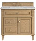 36 Inch Light Oak Single Bathroom Vanity Silver Quartz Top