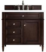 36 Inch Mahogany Single Sink Bathroom Vanity White Quartz