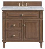 36 Inch Mid-Century Walnut Single Bath Vanity Carrara Marble