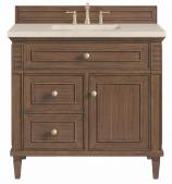 36 Inch Single Mid-Century Walnut Bath Vanity Marfil Quartz