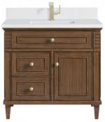 36 Inch Mid-Century Walnut Single Bathroom Vanity Quartz Top