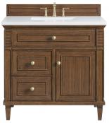 36 Inch Mid-Century Walnut Single Bath Vanity White Quartz