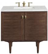 36 Inch Mid-Century Walnut Single Sink Bathroom Vanity