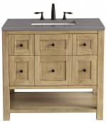 36 Inch Farmhouse Oak Single Sink Vanity with Grey Quartz