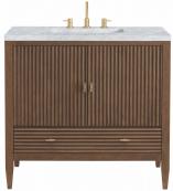 36 Inch Modern Walnut Single Bathroom Vanity Carrara Marble