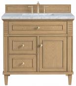 36 Inch Natural Oak Single Bathroom Vanity White Marble Top