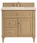 36 Inch Oak Single Sink Bathroom Vanity Marfil Quartz Top