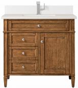 36 Inch Saddle Brown Single Sink Bath Vanity White Quartz