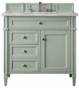 36 Inch Sage Green Single Sink Bathroom Vanity Silver Quartz