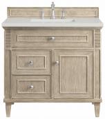 36 Inch Single Bathroom Vanity in Whitewashed Oak Quartz Top