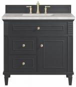 36 Inch Single Black Onyx Bathroom Vanity Silver Quartz