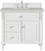 36 Inch Single Bright White Bathroom Vanity with Quartz Top