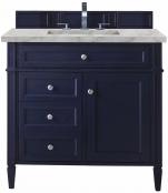 36 Inch Single Sink Blue Bathroom Vanity Silver Quartz