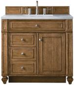 36 Inch Single Sink Brown Bathroom Vanity Pearl Quartz