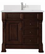 36 Inch Single Sink Mahogany Bathroom Vanity White Quartz