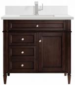 36 Inch Single Sink Mahogany Bathroom Vanity White Quartz