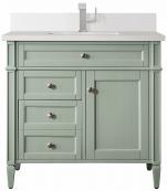 36 Inch Single Sink Sage Green Bathroom Vanity White Quartz