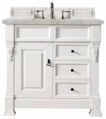 36 Inch Single Sink White Bathroom Vanity Silver Quartz