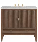 36 Inch Single Walnut Bathroom Vanity with Pearl Quartz Top