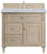 36 Inch Single Whitewashed Oak Bathroom Vanity Marble Top