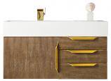 36 Inch Wall Mount Single Sink Oak Bath Vanity Gold Accents