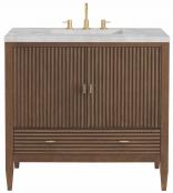 36 Inch Walnut Single Bathroom Vanity Silver Quartz Top