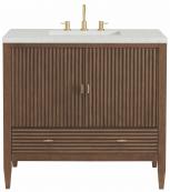 36 Inch Walnut Single Bathroom Vanity With Lime Quartz Top