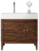 36 Inch Walnut Single Sink Bathroom Vanity Glossy White Top