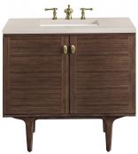 36 Inch Walnut Single Sink Bathroom Vanity with Quartz Top
