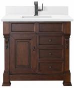 36 Inch Warm Cherry Single Sink Bathroom Vanity White Quartz