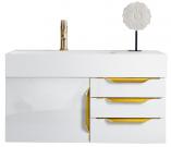 36 Inch White Floating Single Sink Bath Vanity Gold Accents