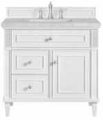 36 Inch White Freestanding Single Bath Vanity Silver Quartz