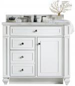 36 Inch White Single Sink Bathroom Vanity Silver Quartz