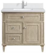 36 Inch Whitewashed Oak Single Bathroom Vanity White Quartz