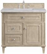 36 Inch Whitewashed Oak Single Bathroom Vanity Silver Quartz