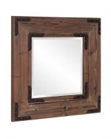 Caldwell Square Stained Natural Wood with Black Iron Accents Mirror