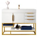 48 Inch Single Sink Bathroom Vanity in Glossy White with Radiant Gold Pulls