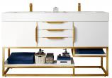 58.75 Inch Double Sink Bathroom Vanity in Glossy White with Radiant Gold Pulls
