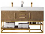 58.75 Inch Double Sink Bathroom Vanity in Latte Oak with Radiant Gold Pulls