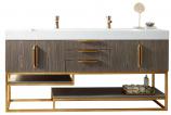 72.5 Inch Double Sink Bathroom Vanity in Ash Gray with Radiant Gold Pulls