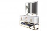 72.5 Inch Double Sink Bathroom Vanity in Glossy White with Radiant Gold Pulls