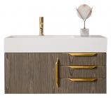 36 Inch Single Sink Bathroom Vanity in Ash Gray with Radiant Gold Pulls