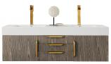 59 Inch Double Sink Bathroom Vanity in Ash Gray with Radiant Gold Pulls