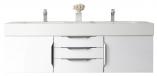 59 Inch Double Sink Bathroom Vanity in Glossy White with Electrical Component