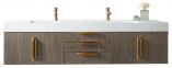 72 Inch Double Sink Bathroom Vanity in Ash Gray with Radiant Gold Pulls