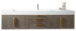 72 Inch Single Sink Bathroom Vanity in Ash Gray with Radiant Gold Pulls