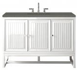 48 Inch Floating or Freestanding White Single Sink Bathroom Vanity Grey Quartz